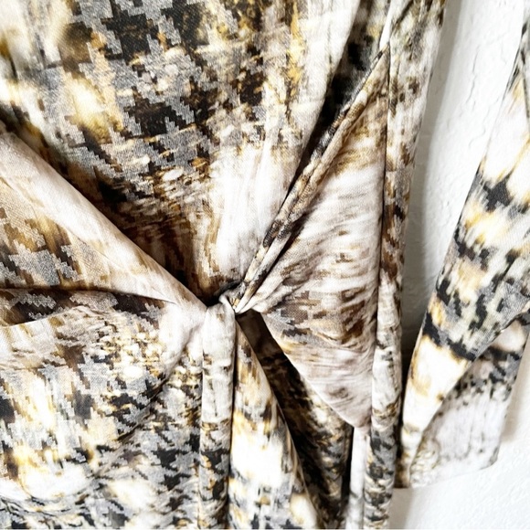 Worth Dress Women's 8 Knot Tie Cowl Long Sleeve Career Houndstooth - Picture 5 of 8